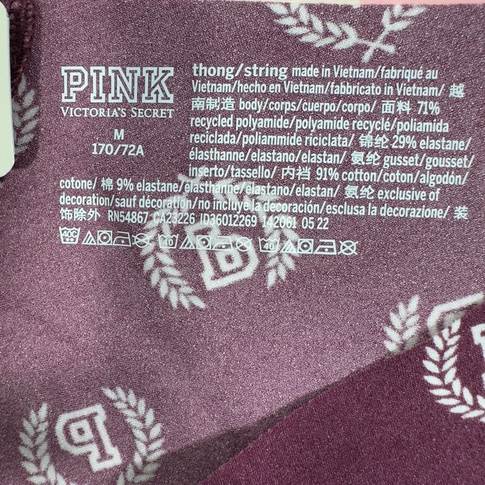 NWT Victoria's Secret‎ PINK Thong Panty Burgundy P Logo Print Lingerie M